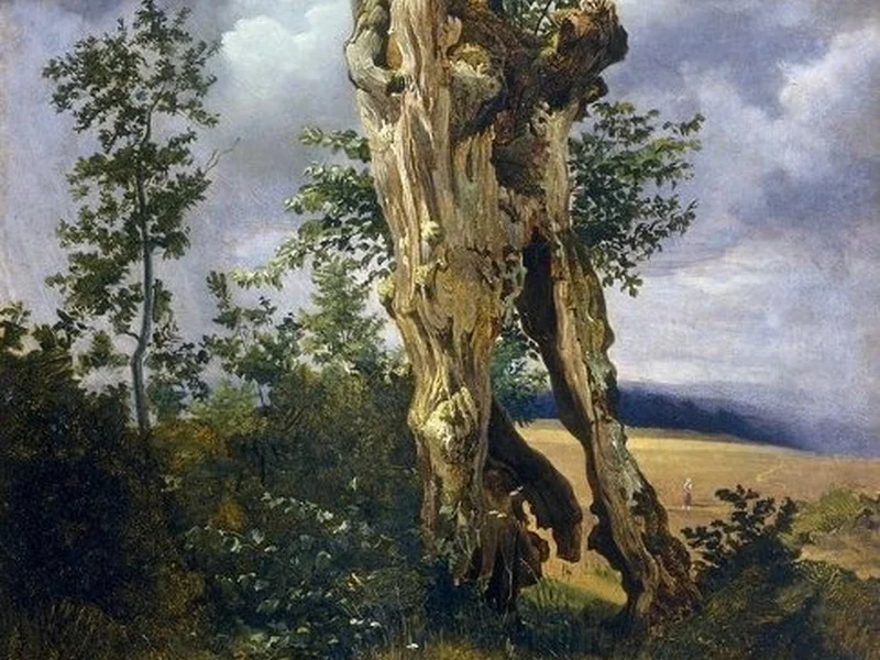 1843-Adolf Waldinger - Quercia con cielo nuvoloso